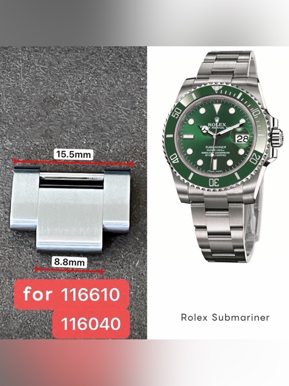 Rolex Submariner Stainless Steel Bracelet Link 15.5mm